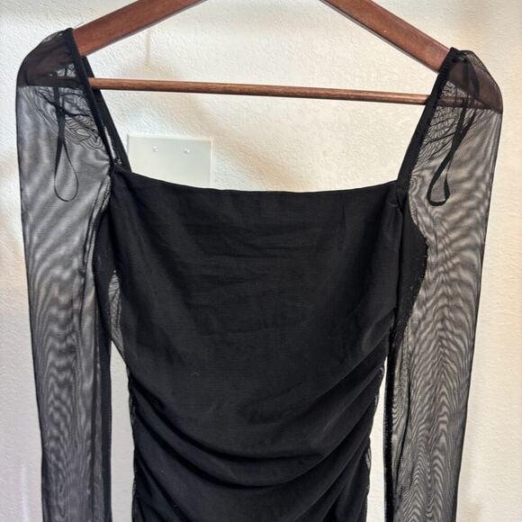 Princess Polly Charvi Sheer Long Sleeve Ruched Minidress in Black Size 4 - Picture 3 of 11
